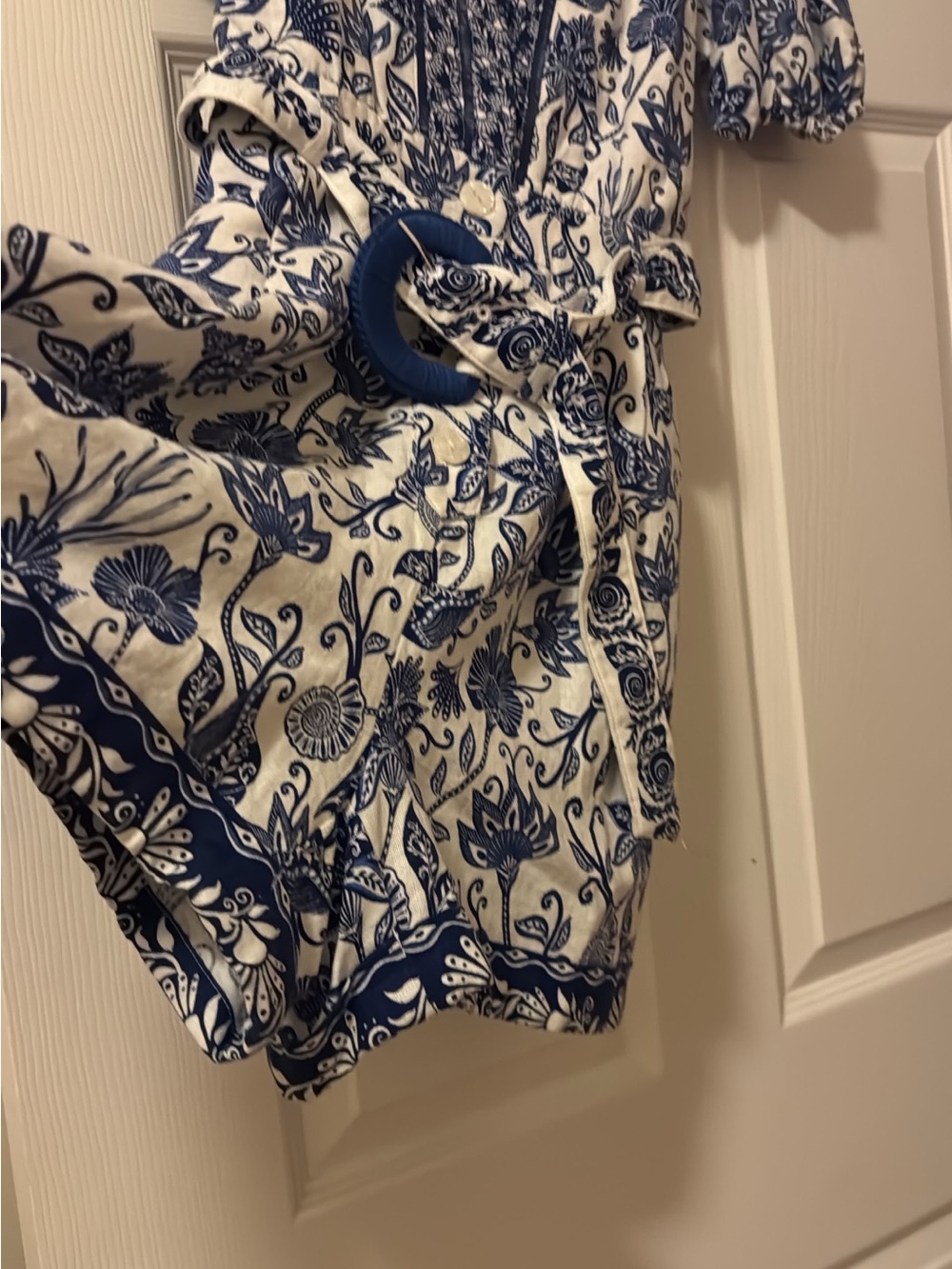 NWT Caroline Constas Blue White Floral Belted Romper Size 2